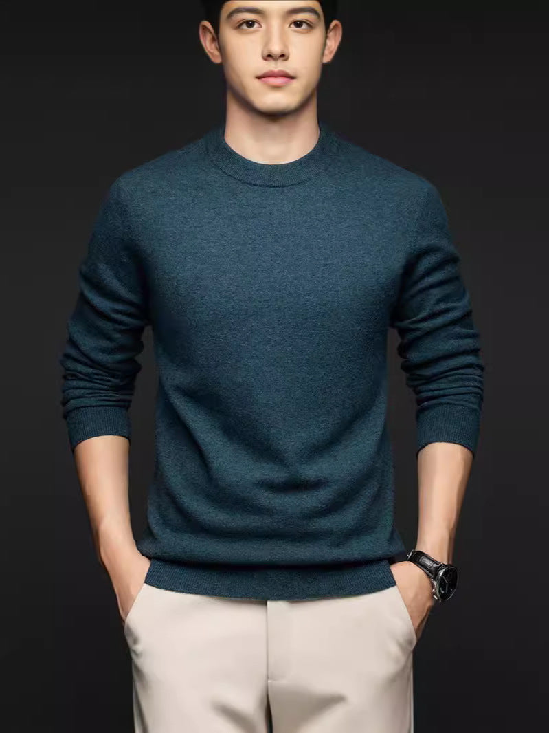 Mens Casual Solid-Color Crew-Neck Thermal Knit Base Layer Top