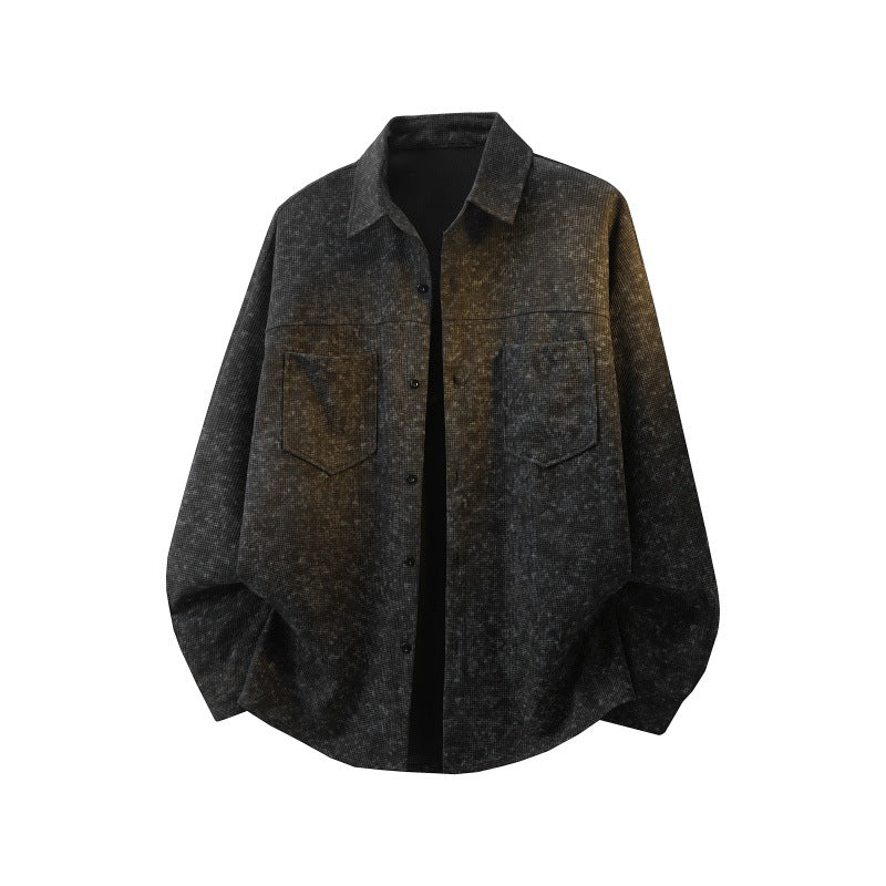 Mens Loose-fitting Plus-size Long-sleeve Shirt Jacket