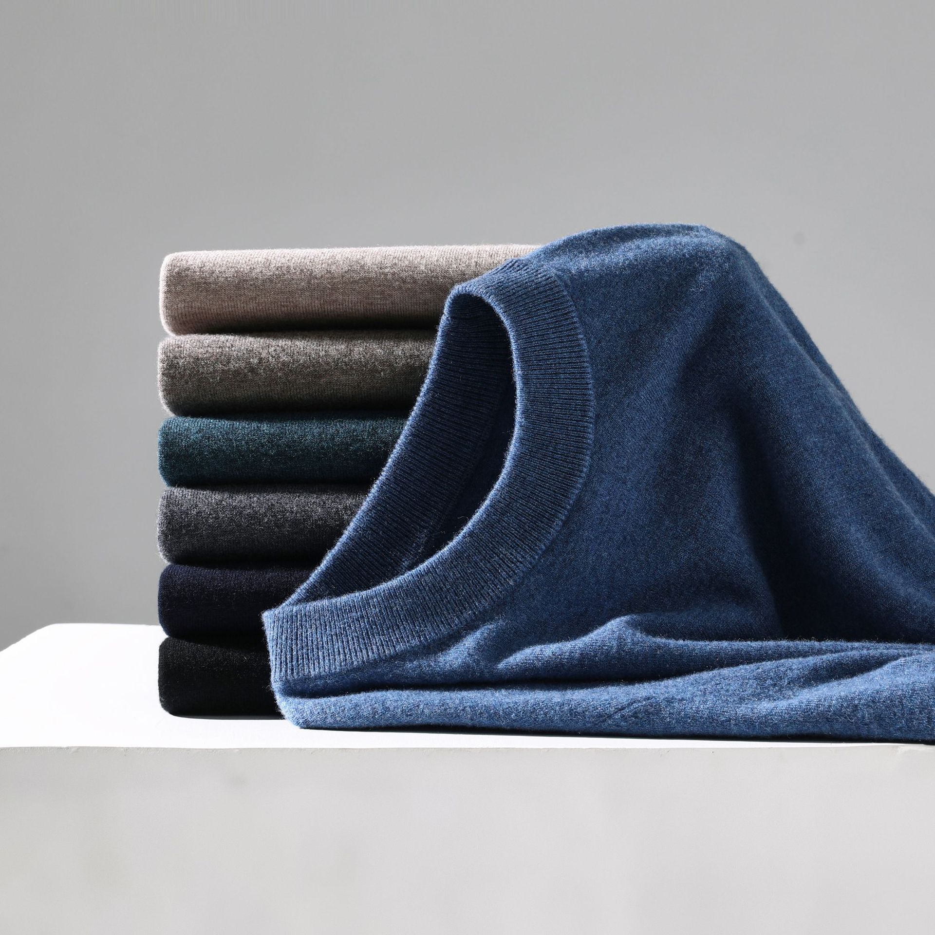 Mens Casual Solid-Color Crew-Neck Thermal Knit Base Layer Top