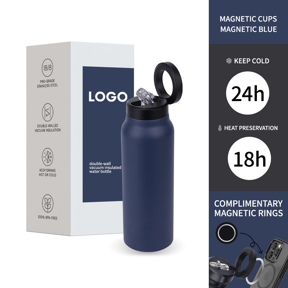 304 Stainless Steel Vacuum Cup Creative Magnetic Water Cup Insulated Sports Water Bottle With Straw Outdoor Insulated Water Mug With Magnetic Phone Holder